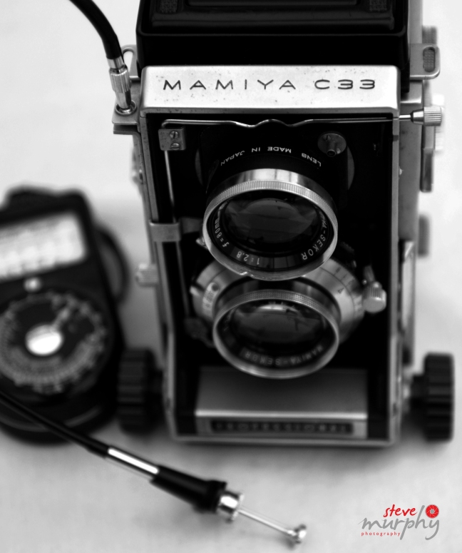 MAMIYA C33 with Weston Master Universal Exposure Meter and shutter release cable (attached)