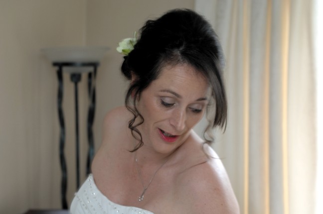 Mandy getting ready at home before heading to Risley Hall to be married to Tom